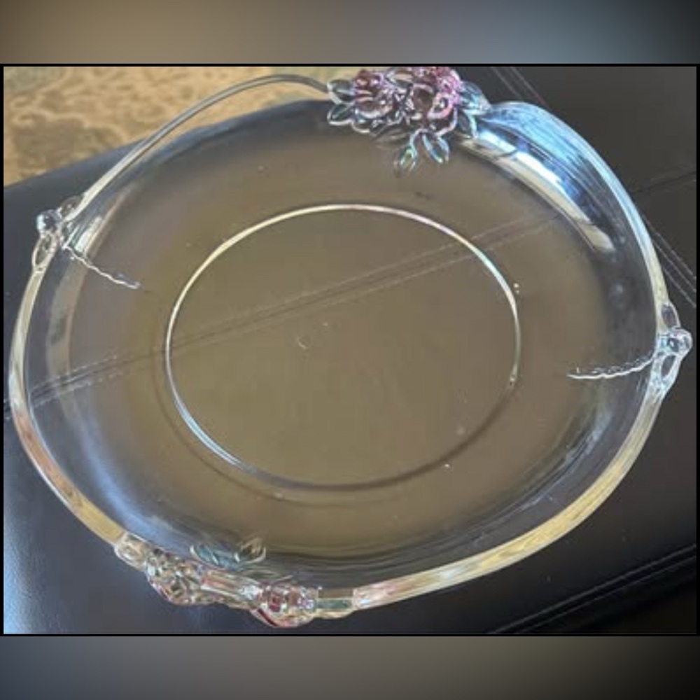 1970’s Vintage Mikasa Rosemont round glass platter. 12”X2” w/ Floral Accents